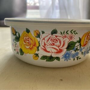 Floral Enamel Bowl with Lid